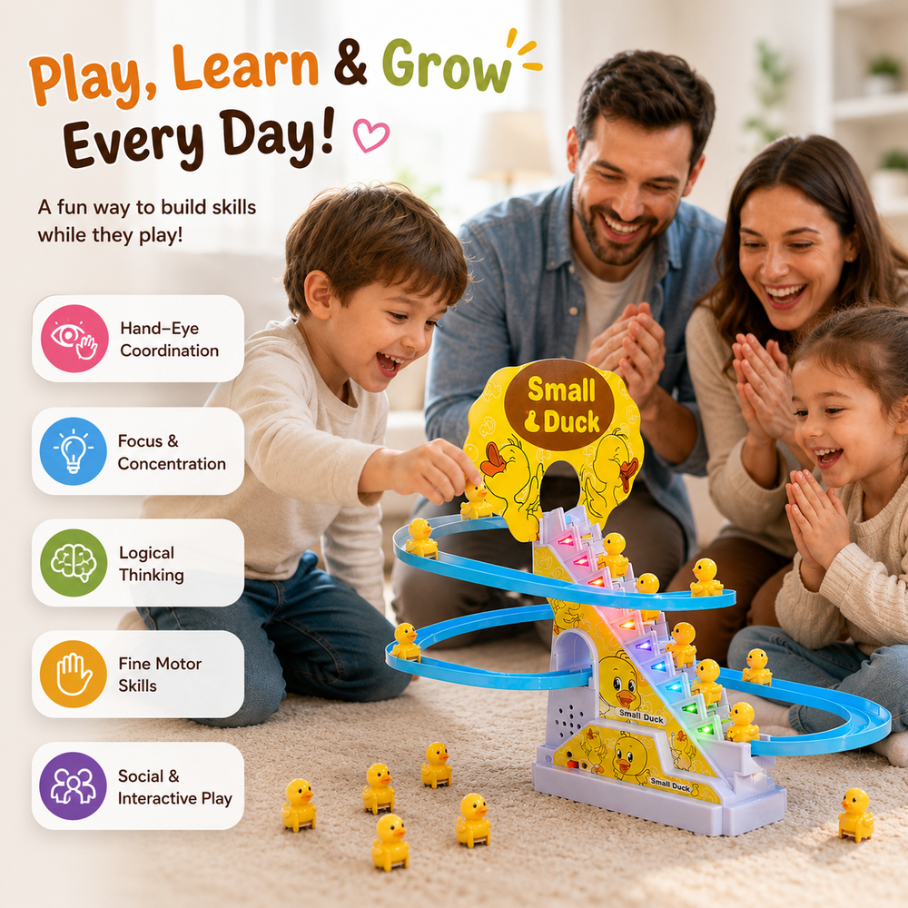 Toddler watching duck climbing track sensory development
